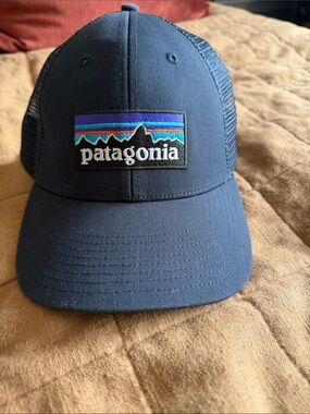 Patagonia Navy Blue Logo Trucker Hat with Multicolor Patch